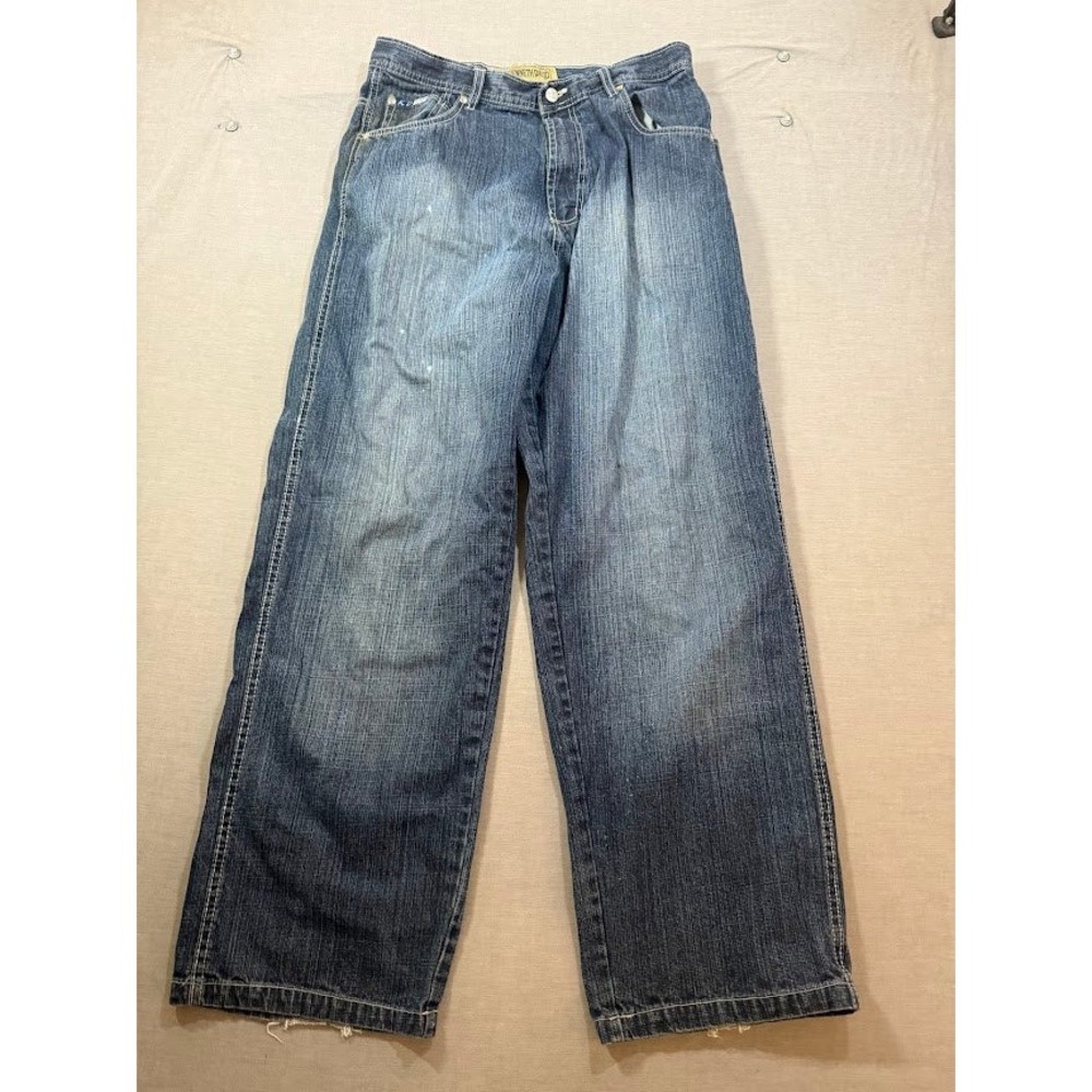 Kenneth David jeans baggy wide leg blue‎ denim pants size 32x30 Hip Hop Y2K